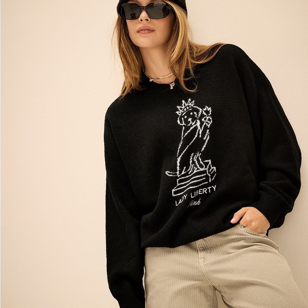 PINK Victoria's Secret Black Sweater with Statue Design